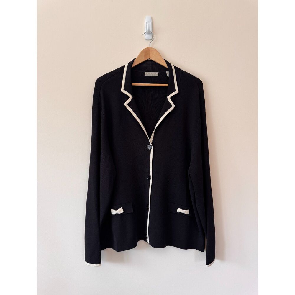 Kate Hill Women's Black Button Cardigan with White Detail Size 2X